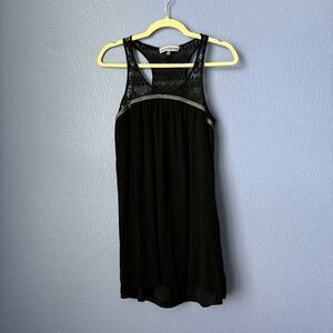 Almost Famous Tunic Dress Medium Black Lace Collar Aztec Print Flowy Sun Mini